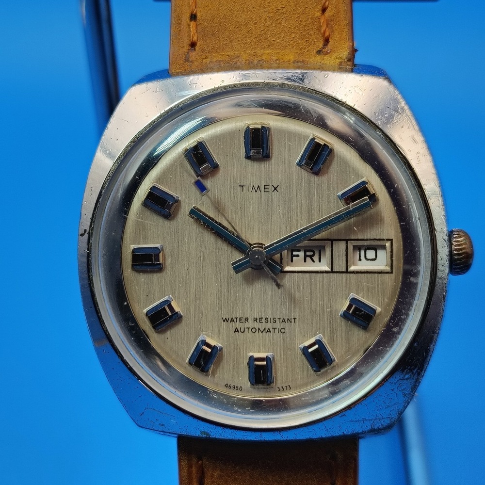 Vintage 1973 Timex Viscount Day-Date 44mm Mens Automatic Watch Restored